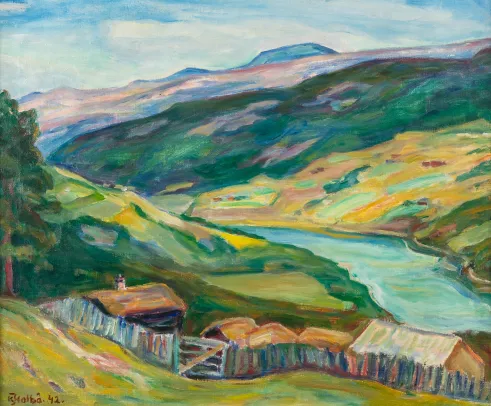 Fjellandskap med hus