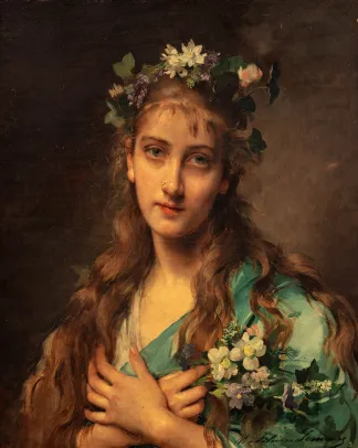 Ung kvinne med blomsterkrans