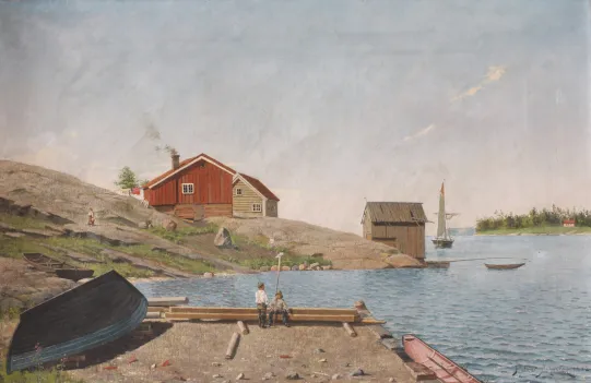 Kystmotiv med folkeliv