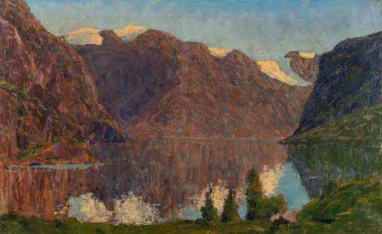 "Fjordlandskap med fjell"