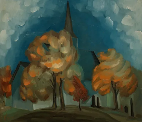 "Landskap med kirke"