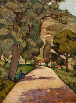 "Fransk landskap med sittende figur"