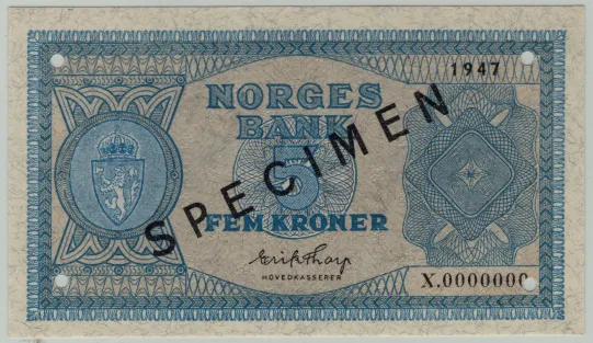 5 kroner 1947 X.0000000 SPECIMEN