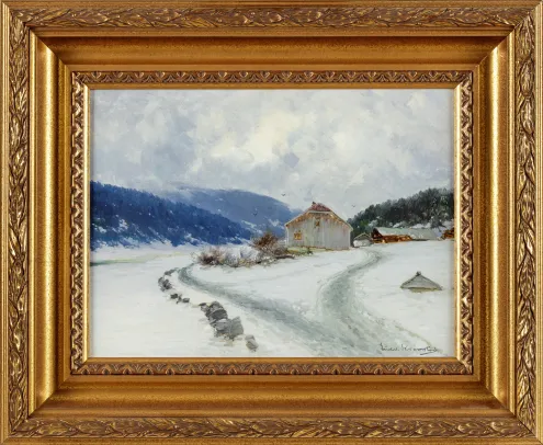 "Vinterlandskap med gårdstun"