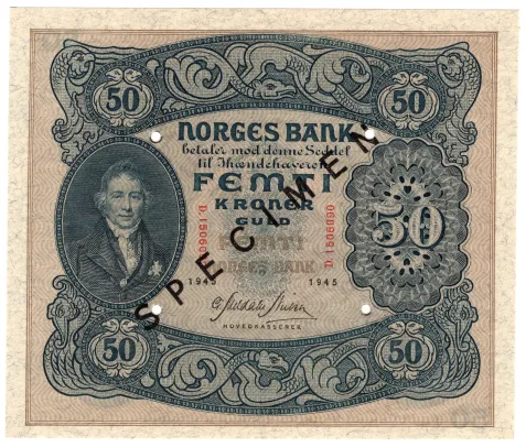 50 kroner 1945 D.1506090 SPECIMEN