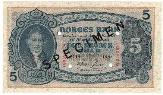 5 kroner 1944 W.3162881 SPECIMEN