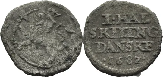 1/2 skilling 1682 Christian V