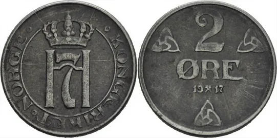 2 øre 1917 Haakon VII med enkeltstrek