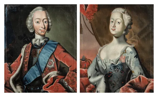 Opl. "Et par portretter, Kong Christian VI og dronning Louise"