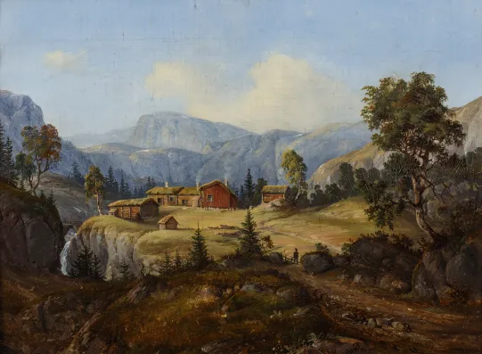 Opl. "Landskap med gårdsbygninger"