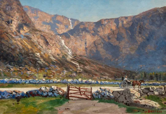 Opl. "Ferdselsvei med hest, karjol og mennesker"