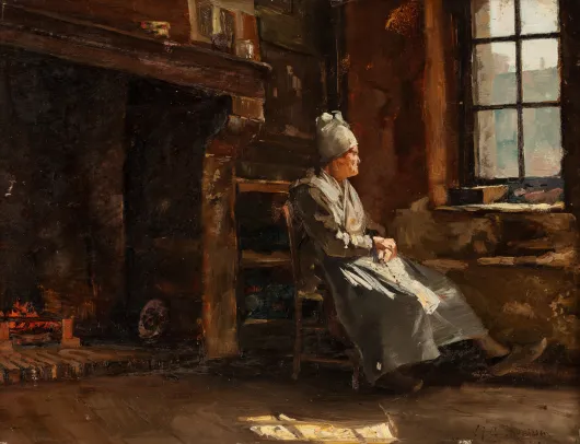 Interiør med sittende kvinne