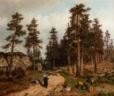 Skogslandskap med figurer