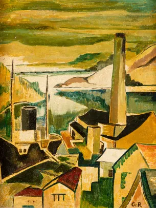 Bylandskap med båthavn