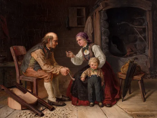 Bondeinteriør med mennesker