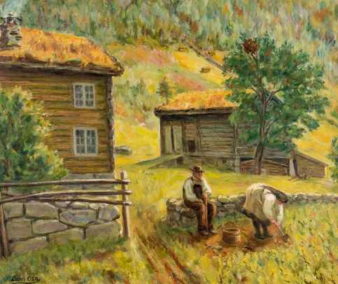 Gårdstun med mennesker