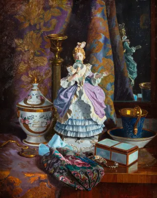Stilleben med porselensfigur