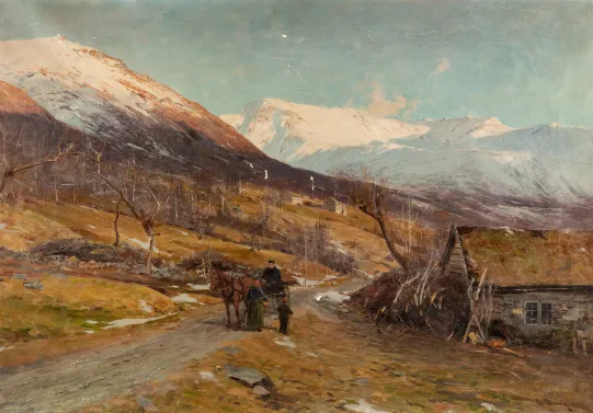 Fjellgård med hest og kjerre