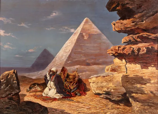 Bedende araber ved pyramidene, Egypt