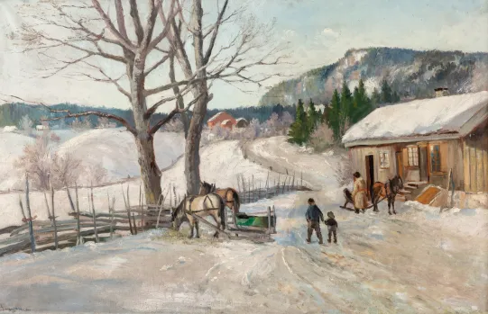 Vinterlandskap med Skaugumsåsen i bakgrunnen