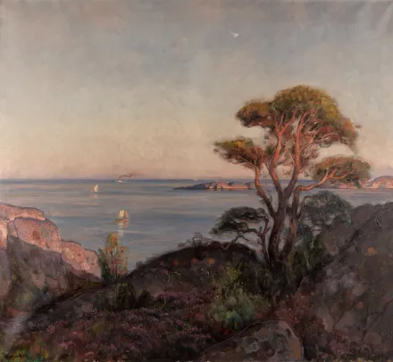 Kystlandskap med seilbåter