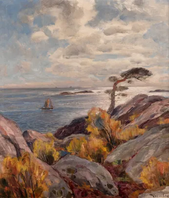 Kystlandskap med seilbåt