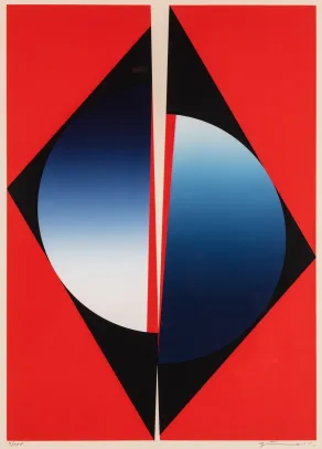 Splittet sirkel på rød bunn