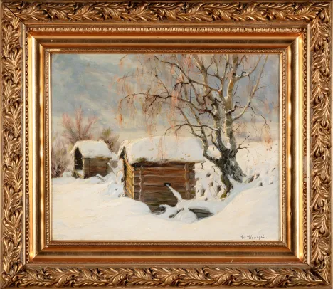 Hus og stabbur i vinterlandskap