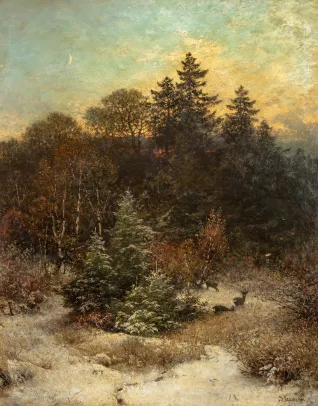 Vinterlandskap med rådyr